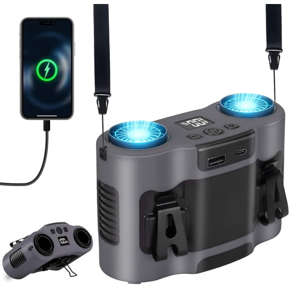 Wiher Portable Waist Fan, 20000mAh Rechargeable Wearable Belt Fans, 16000 RPM Cooling Neck Body Powerful Shirt Personal Cooling Fan for Outdoor Jobsite Camping Travel in Grey