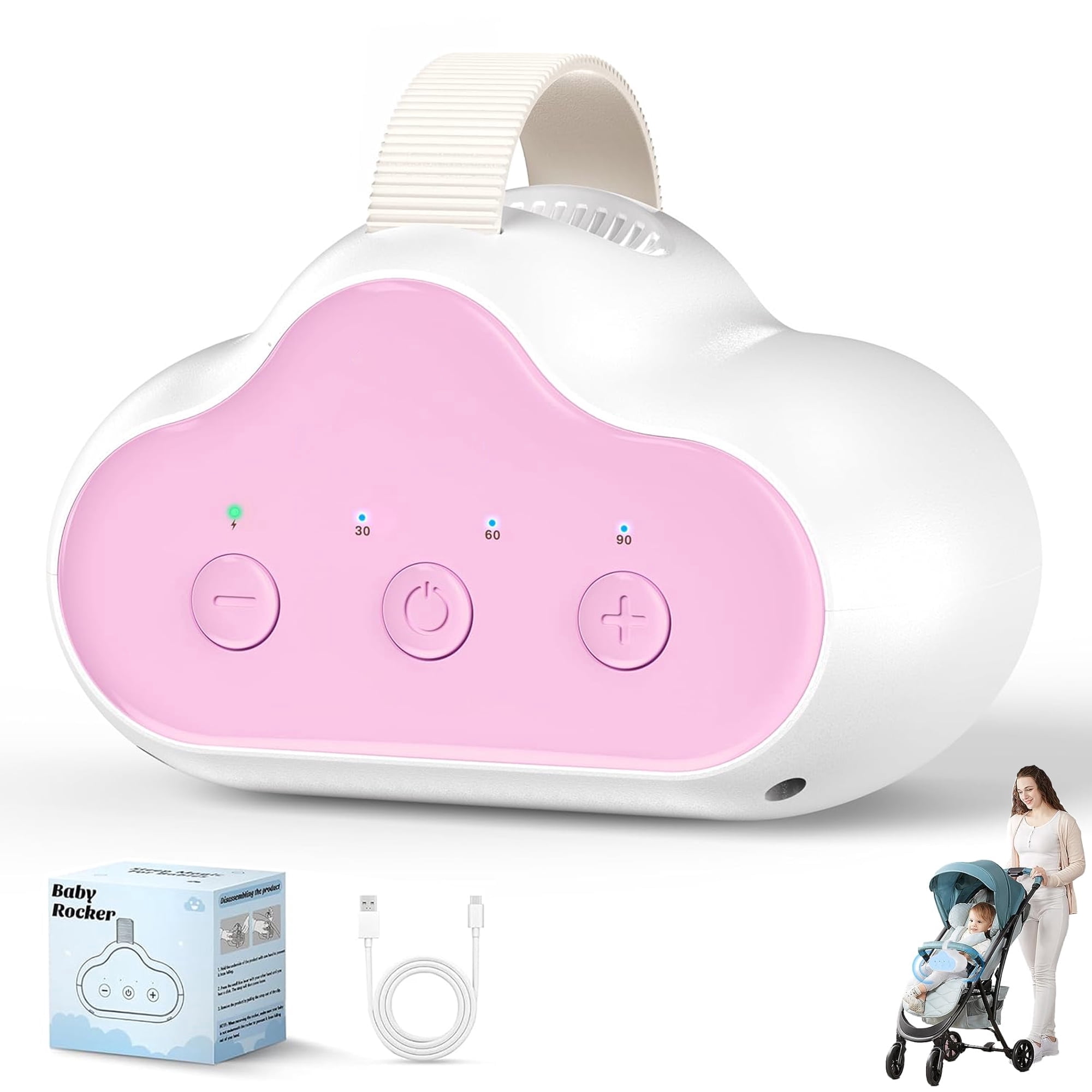 Wiher Rechargeable Stroller Rocker Device – Hands-Free Baby Rocker & Sleep Soother, Quiet Motor, Fits Stroller Handle, Bassinet & Crib, 3 Speeds, 4 Timer Settings, for Newborns to Toddlers(Pink)