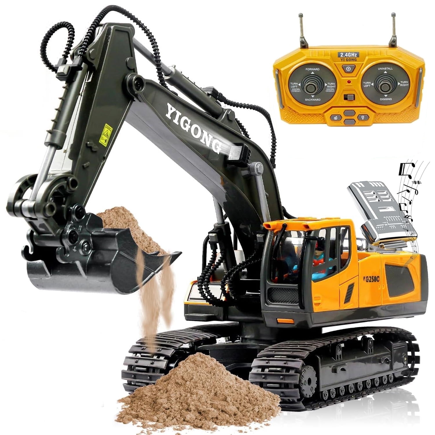 Wiher Remote Control Excavator Toys for Boys,14 Channel 1:14 RC Digger Construction Toys Tractor, Sound, Lighting, Metal Digging Head,RC Truck Gifts for Boys 3 4 5 6 7 8 9 10