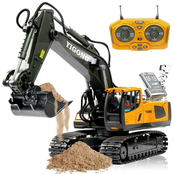 Wiher Remote Control Excavator Toys for Boys,14 Channel 1:14 RC Digger Construction Toys Tractor, Sound, Lighting, Metal Digging Head,RC Truck Gifts for Boys 3 4 5 6 7 8 9 10