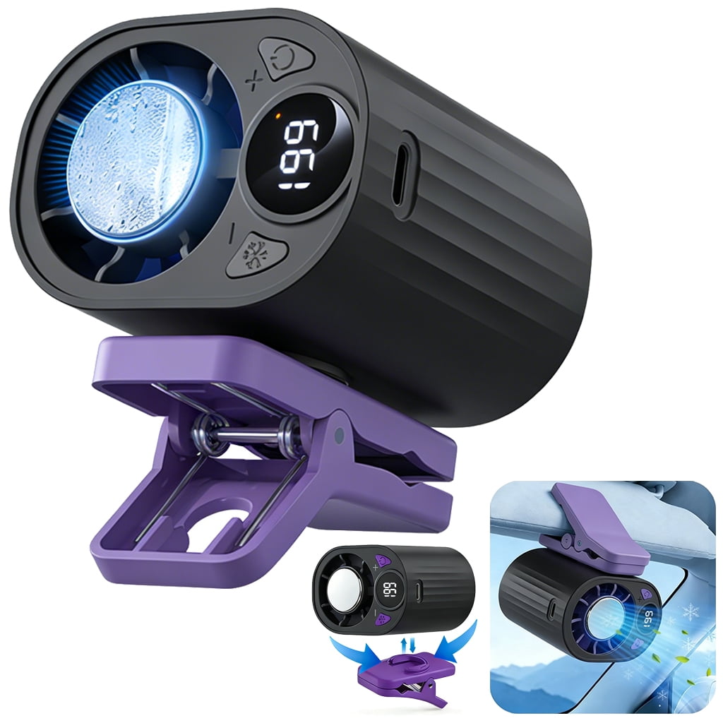 Wiher Small Clip on Fan, Semiconductor Smart Cooling, Portable Rechargeable Clip Fan with LCD Display, 1800mAh 5W USB Desk Fan for Home, Travel, Office, Car, Purple