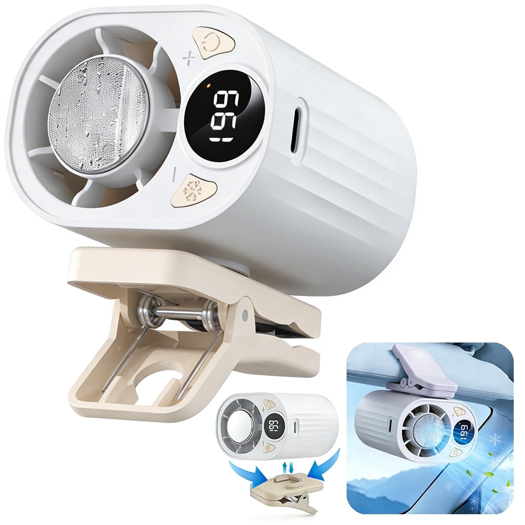 Wiher Small Clip on Fan, Semiconductor Smart Cooling, Portable Rechargeable Clip Fan with LCD Display, 1800mAh 5W USB Desk Fan for Home, Travel, Office, Car, White