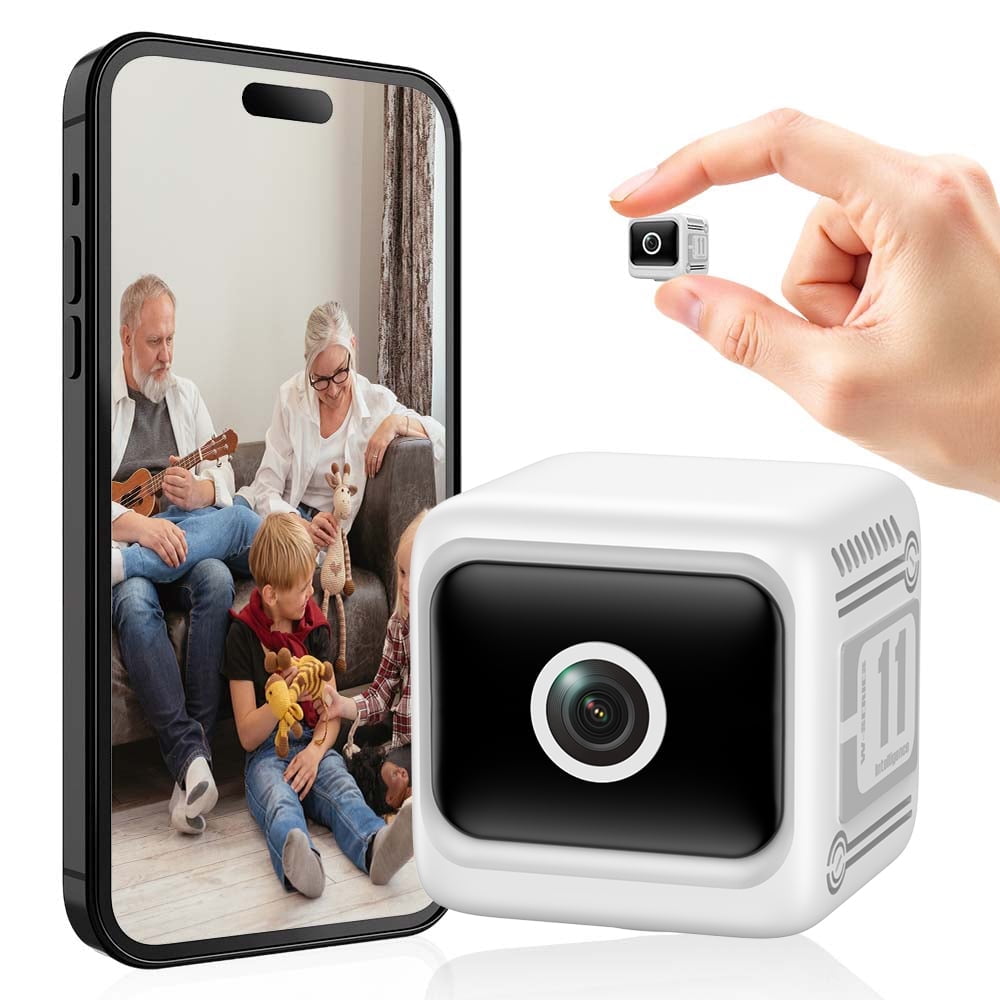 Wiher Small Security Camera Wireless, 1080P Mini Indoor/Outdoor Camera with 8Hrs Battery, Night Vision, Motion Detection Alert, Cloud & TF Storage, 4 Users View Same Time, for Home/Baby/Pet(White)