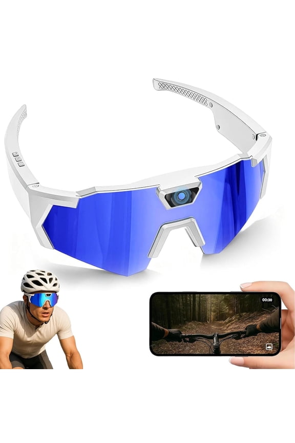 Smart Camera Glasses, 4k POV Sports Glasses HD Recording Video, Cycling Action Sunglasses, Wearable Audio Take a Picture Wireless Photography Shooting VCR,Suitable for Men and Women(Blue)