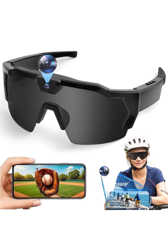 Smart Camera Glasses, Outdoor Sports Glasses HD Recording Video, Cycling Action Sunglasses, Wearable Audio Take a Picture Wireless Photography Shooting VCR，Suitable for Men and Women(Black)