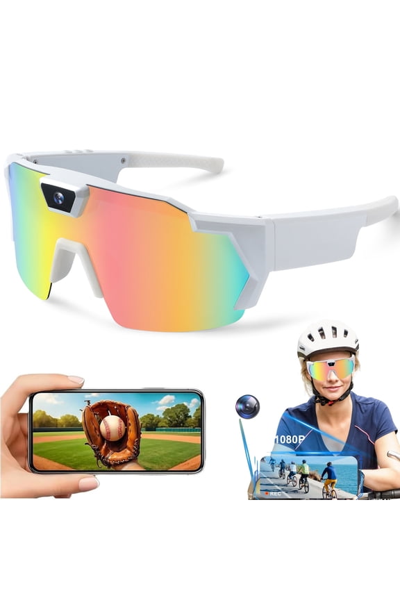 Smart Camera Glasses, Outdoor Sports Glasses HD Recording Video, Cycling Action Sunglasses, Wearable Audio Take a Picture Wireless Photography Shooting VCR,Suitable for Men and Women(White)