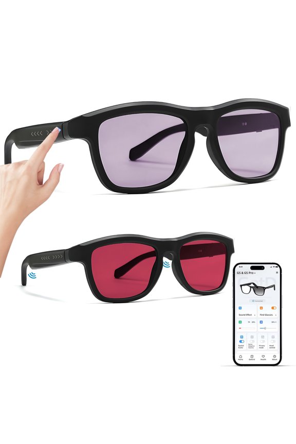 Smart Glasses with AI Translation, Bluetooth Audio Sunglasses with Manual Photochromic Lenses, Voice Assistant, Real-Time Translation, Supports 144+ Languages, Great for Business, Travel(Red)