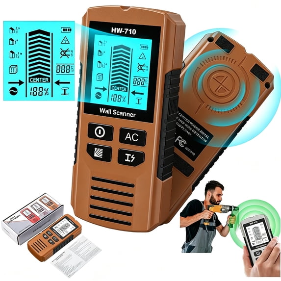 Wiher Stud Finder Wall Scanner, 5 in 1 Electronic Stud Detector with Upgraded Smart Sensor, Audio Alarm and HD LCD Display for the Center and Edge of Wood, AC Wire, Metal and Studs Detection(Orange)