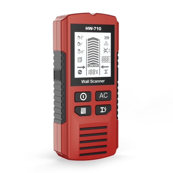 Wiher Stud Finder Wall Scanner, 5 in 1 Electronic Stud Detector with Upgraded Smart Sensor, Audio Alarm and HD LCD Display for the Center and Edge of Wood, AC Wire, Metal and Studs Detection(Red)
