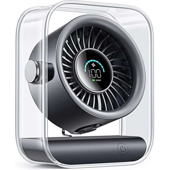 Wiher Table Fan Quiet, Rechargeable Desk Fan with Turbo Airflow, 100 Speeds, Digital Display, 90° Rotating, Small Battery Desktop Fans for Bedroom Home Office Travel, Black