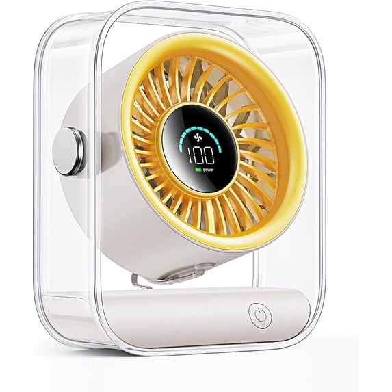 Wiher Table Fan Quiet, Rechargeable Desk Fan with Turbo Airflow, 100 Speeds, Digital Display, 90° Rotating, Small Battery Desktop Fans for Bedroom Home Office Travel, Yellow