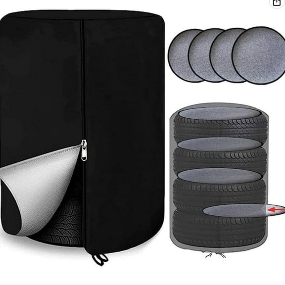 Wiher Tire Cover for Storage 25" Tires, 420D Waterproof Tire Storage Bag with 4 Felt Pads, Waterproof Zipper, UV Protection, Dirt-Resistant for Indoor & Outdoor Use, Black-M