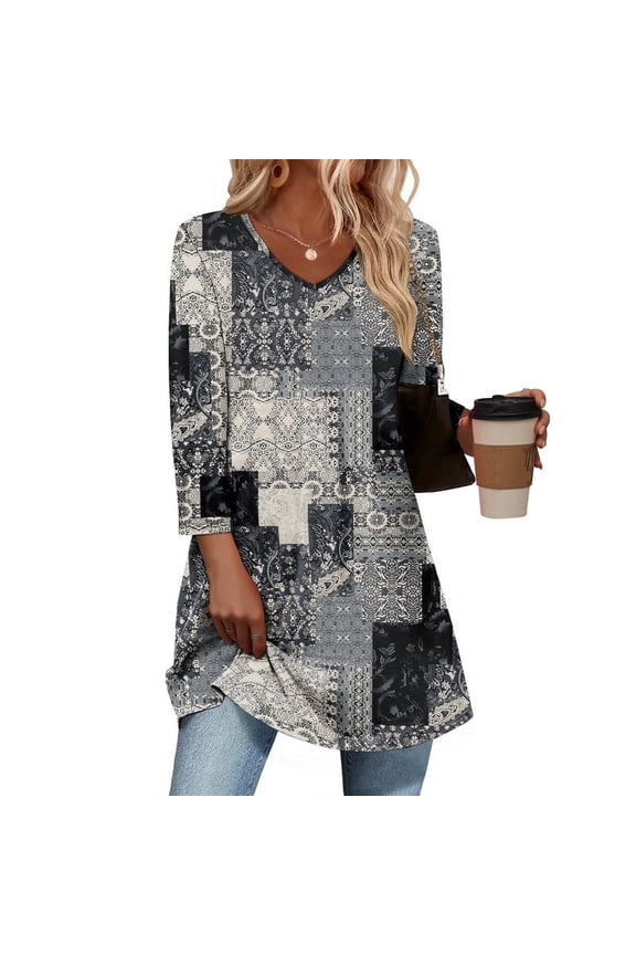 3/4 Length Sleeve Womens Tops Dressy Casual Plus Size Tunics to Wear with Leggings