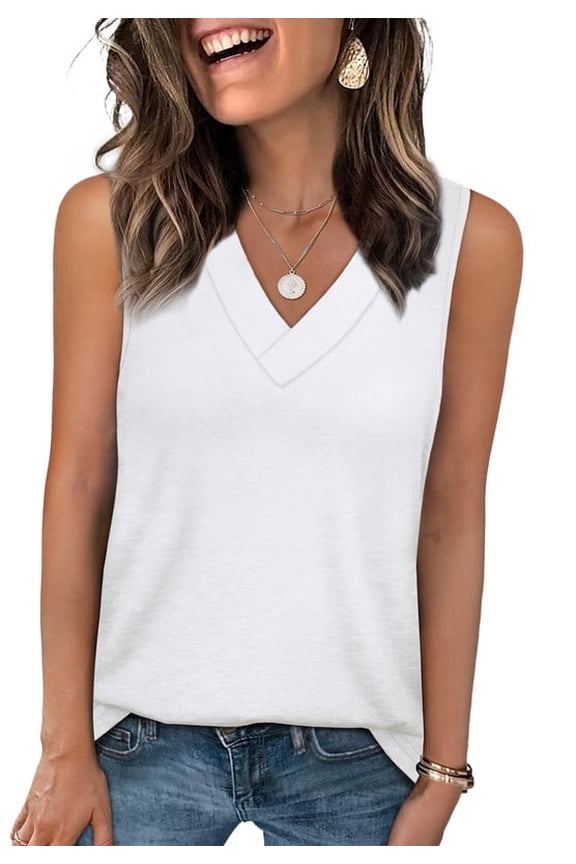 Tank Tops for Women Summer V Neck T Shirts Trendy Sleeveless Basic Tee Loose Fit 2026 Fashion