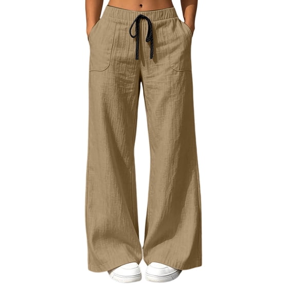 Wiholl Wide Leg Pants for Women Flowy Palazzo Drawstring Elastic Waist Trousers with Pockets Summer Beach Vacation Clothes