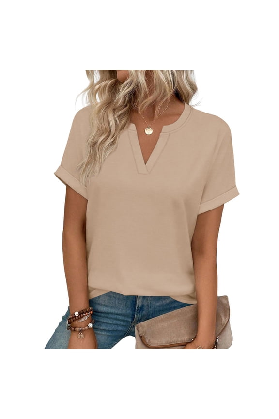 Womens Blouses Summer Tops Rolled Sleeve Shirts Short Sleeve Tee Dressy Casual Summer Vacation Fashion Clothing 2026