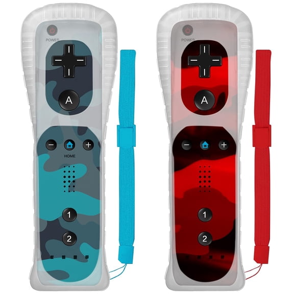Wii Controller 2 Pack,Remote Controller with Silicone Case and Wrist Strap,Compatible with Wii/Wii U (Camo Blue and Camo Red)