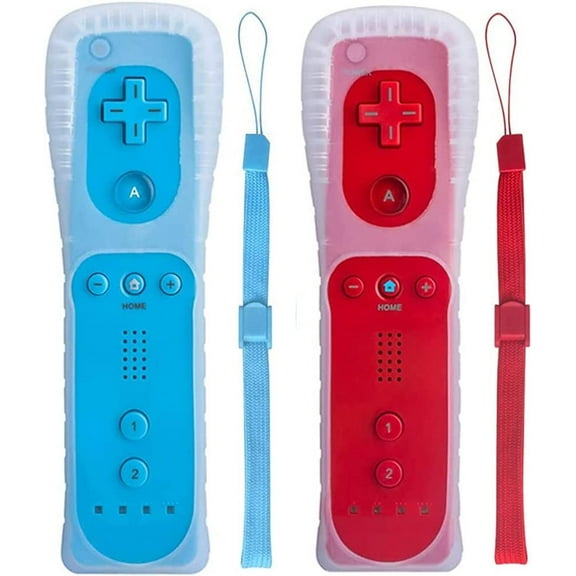 Wii Controller,Wii Remote Controller and Nunchuck Joystick with Motion Plus,Silicone Case and Wrist Strap for Holiday,2 Pack,Blue and Red