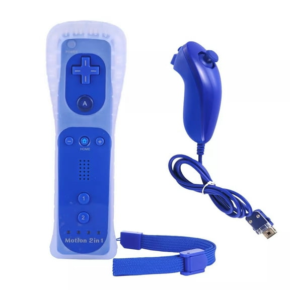 Wii Controller,Wii Remote Controller and Nunchuck Joystick with Motion Plus,Silicone Case and Wrist Strap for Holiday,Dark Blue