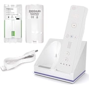 Wii Remote Charger, 2 in 1 Charging Station Charger Dock with 2 Pack 2800mAh Rechargeable Battery Fit for Wii/Wii U Remote Controller