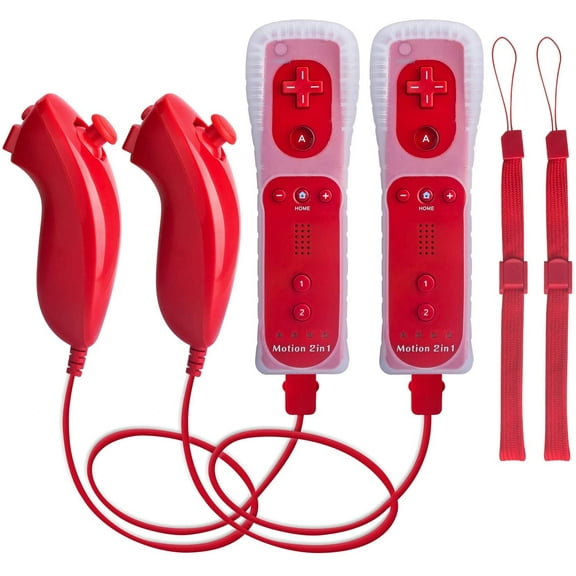 Wii Remote with Motion Plus,2 Pack Wii Controller Compatible with Wii and Wii U Console Wii Remote Controller with Shock Function (Red)