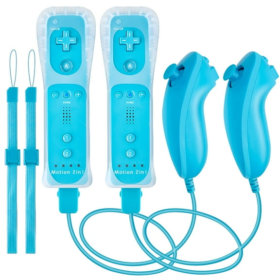 Wii Remotes,Wireless Controllers Compatible with Wii/Wii U with Motion Plus,Silicone Case and Wrist Strap,2 PCS,Blue