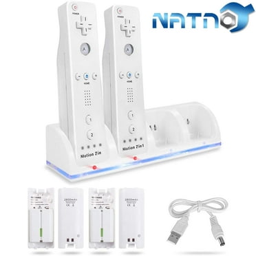 For Wii and Wii U Remote Controller Charging Station with Rechargeable Batteries , 4 Port Wii Charger Stand with 4 pcs 2800mAh Batteries + USB Cable （Remote Not Included）