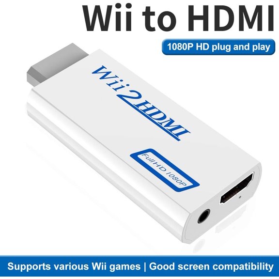 Wii to HDMI Adapter Converter with 3.5mm Audio Jack & 1080p 720p HDMI Output, Compatible with All Wii Modes, White