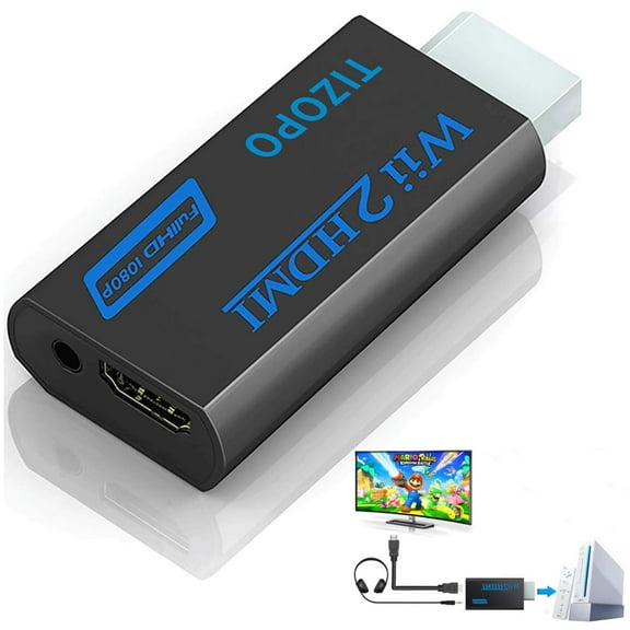 Wii to HDMI Connector Converter Adapter, 1080p Output Video, 3.5mm Audio, Support All Wii Display Modes NTSC 480i 480p, PAL 576i, Black