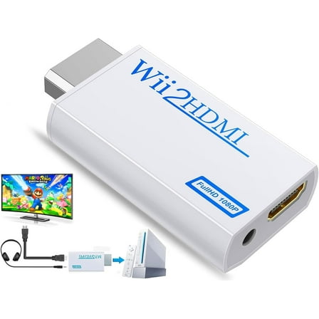 Wii to HDMI Converter, 1080p 720p Connector Output Video & 3.5mm Audio, Wii to HDMI Adapter Supports All Wii Display Modes, White