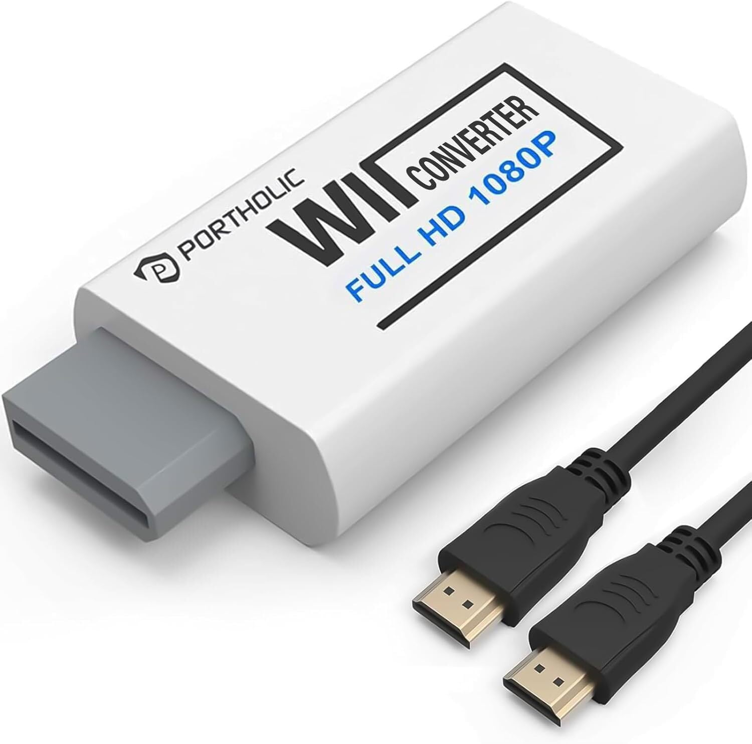 Wii to HDMI Converter , PORTHOLIC 1080P Wii2 HMDI Adapter with Cable for Nintendo Wii, Wii U, HDTV, Monitor