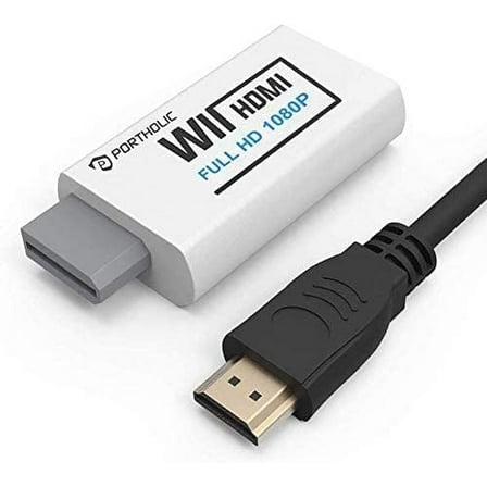 Wii to HDMI Converter , PORTHOLIC 1080P Wii2 HMDI Adapter with Cable for Nintendo Wii, Wii U, HDTV, Monitor