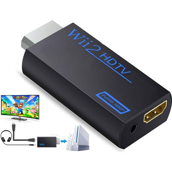 Wii to HDTV Connector/Converter/Adapter, 1080p Output Video, 3.5mm Audio - Supports All Wii Display Modes, Black
