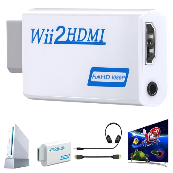 Wii to Hdmi Connector/Converter/Adapter, 1080p Output Video, 3.5mm Audio - Supports All Wii Display Modes, White