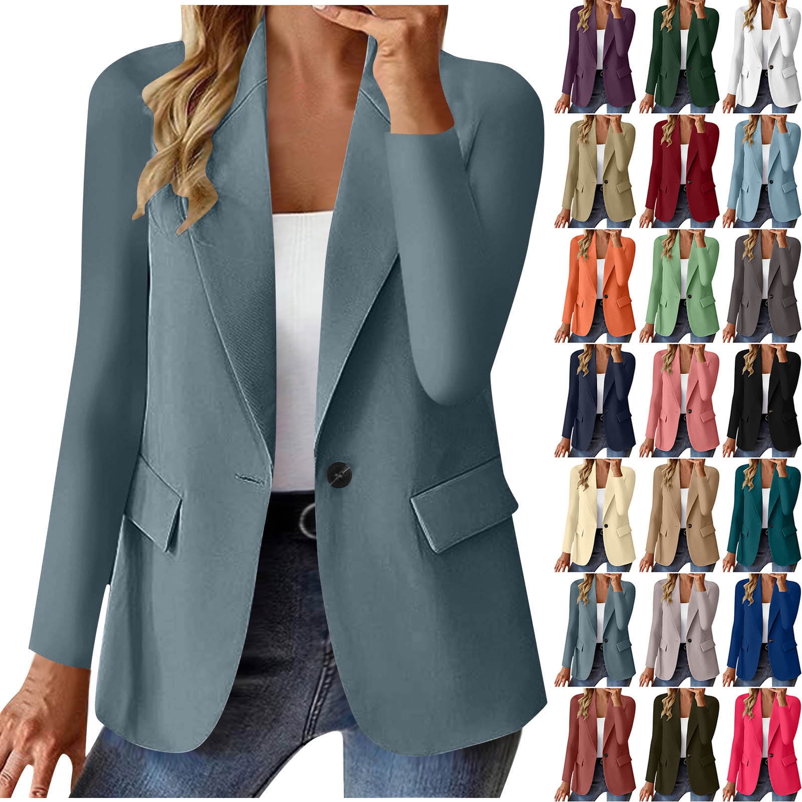 Slim Fit Solid Color Buttons Suit Jacket For Women