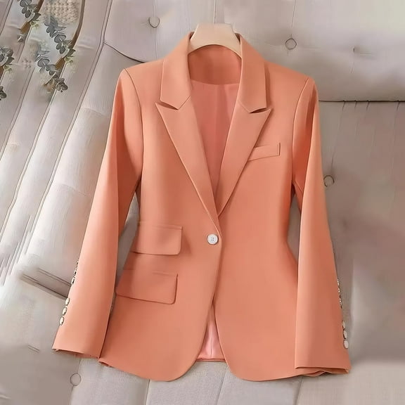Wiicoznt Blazers for Women Business Lapel Elegant Long Sleeve V Neck Suit Jackets Comfy Solid Color Womens Blazer with Buttons