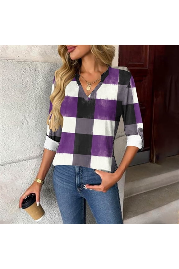 Flannel Shirt Women Plaid Print Oversized Button Down Long Sleeve Blouses with Pockets Casual Collared Flannel Shirts for Women S-2XL