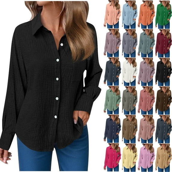 Wiicoznt Blouses for Women Dressy Casual Solid Color V Neck Long Sleeve Ladies Tops Light Weight Soft Women Blouses