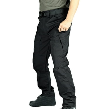 Wiicoznt Cargo Pants for Men Casual Waist Band Solid Color Work Pants with Pockets Light Weight Holiday Straight Leg Outdoor Cargo Trousers