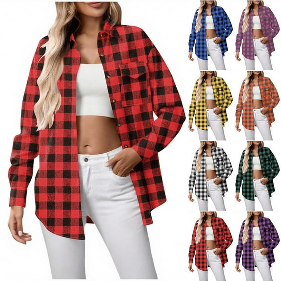 Wiicoznt Casual Cotton Hoodies for Women Long Sleeve Button Down Lapel Shirts Loose Outfits Tops with Pocket for Holiday