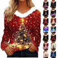 thumbnail image 1 of Wiicoznt Christmas Blouses for Women Dressy Casual Long Sleeve Fleece Round Neck Print Tops Warm Soft Loose Fashion Blouses for Christmas, 1 of 5