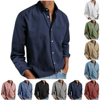 Wiicoznt Long Sleeve Shirts for Men Loose Fit Solid Color Casual V Neck Button Down Shirts Comfortable Work Out T Shirts