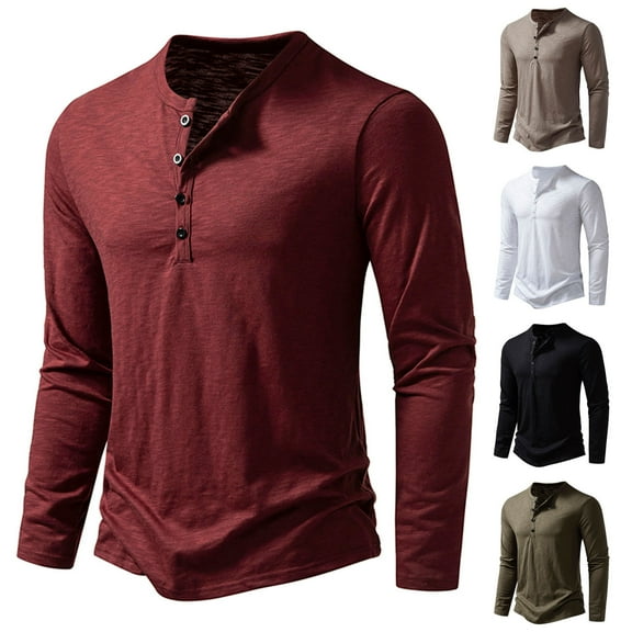 Wiicoznt Long Sleeve Shirts for Men Loose Fit Solid Color Casual V Neck Zip Shirts Comfortable Work Out T Shirts
