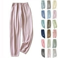 thumbnail image 1 of Wiicoznt Pajama Pants for Women Solid Color Elastic Waist Pajama Bottoms Casual Comfy Loose Sleepwear Plus Size Full Length Pants with Pockets, 1 of 4