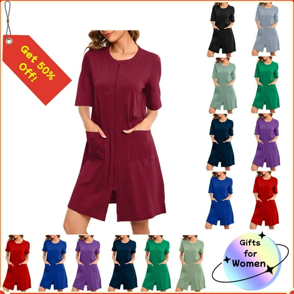 Wiicoznt Pajamas for Women Set Warm Solid Color Round Neck Long Sleeve Pj Sets Casual Loose Zipped Sleep Shirts for Women