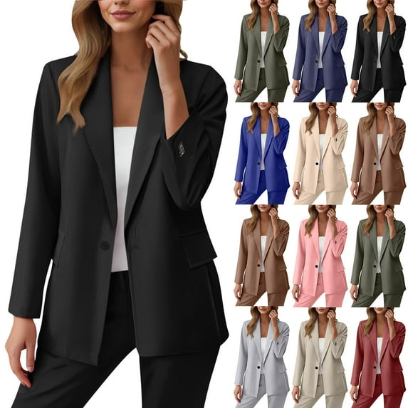 Wiicoznt Plus Size 2 Piece Pant Suits for Women Dressy Business Outfits Deep V-Neck Button Blazer Wide Leg Pants Solid Color Work Sets with Pockets