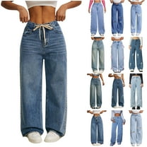 Wiicoznt Wide Leg Jeans Woman Casual Loose High Waist Blue Denim Pants Long Loose Strechy Womens Jeans