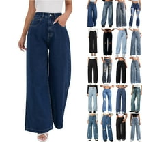 Wiicoznt Wide Leg Jeans Woman Casual Loose High Waist Solid Color Fashion Denim Pants Long Strechy Womens Jeans