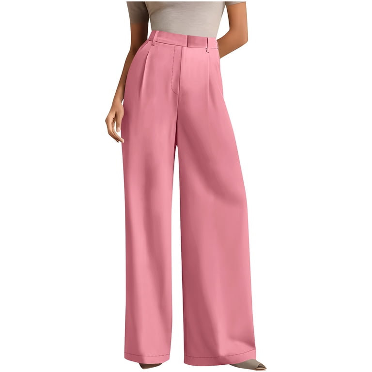 womens holiday dress pants Wiicoznt Wide Leg for Women High Waist Solid Color Palazzo Women's Pants with Pockets Casual Loose Pants for Fabrics:Scuba