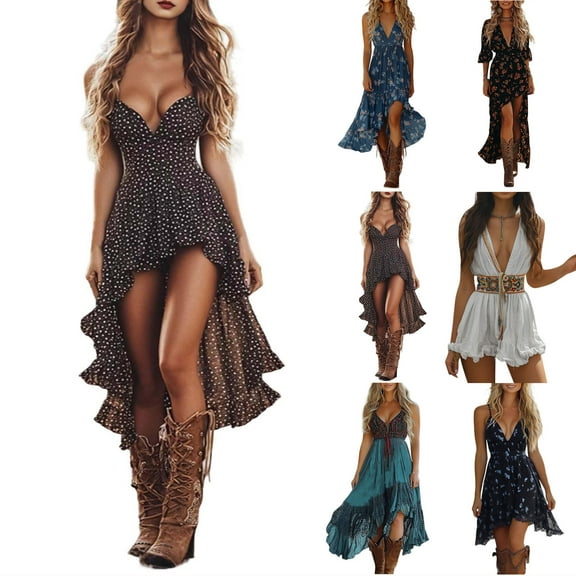Wiicoznt Women Dresses Boho Sleeveless Print High Waist Deep V Neck Maxi Dresses Casual Flowy Beach Party Dresses for Holiday